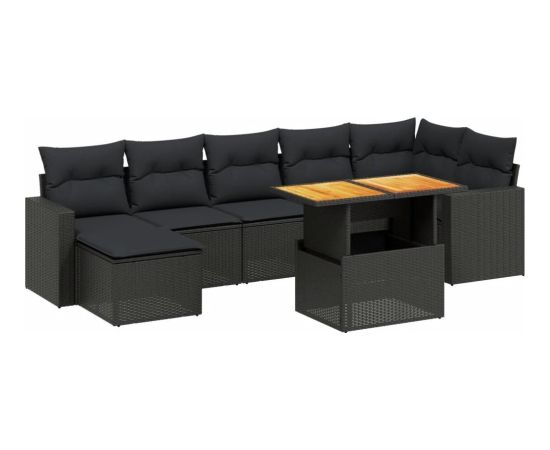 vidaXL 8-cz. zestaw wypoczynkowy do ogrodu, z poduszkami, czarny Dārza mēbeļu komplekti