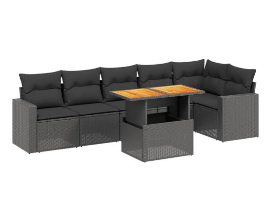 vidaXL 7-cz. zestaw wypoczynkowy do ogrodu, z poduszkami, czarny Dārza mēbeļu komplekti