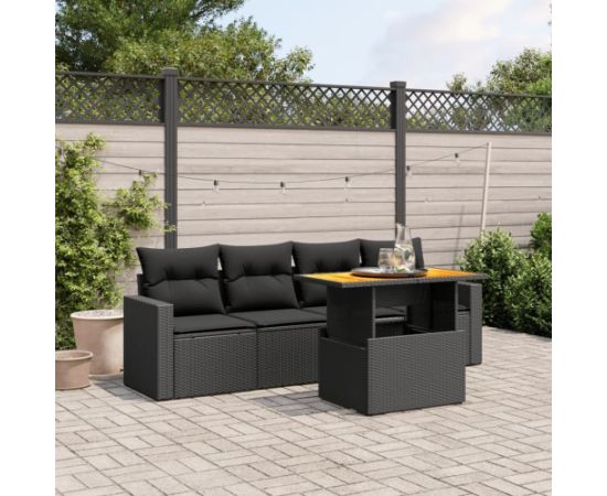 vidaXL 5-cz. zestaw wypoczynkowy do ogrodu, poduszki, czarny rattan PE Dārza mēbeļu komplekti