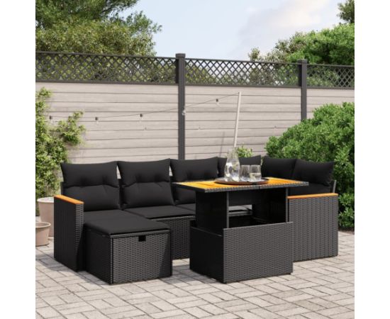 vidaXL 7-cz. zestaw wypoczynkowy do ogrodu, z poduszkami, czarny Dārza mēbeļu komplekti