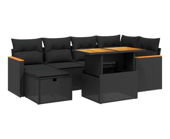 vidaXL 7-cz. zestaw wypoczynkowy do ogrodu, z poduszkami, czarny Dārza mēbeļu komplekti