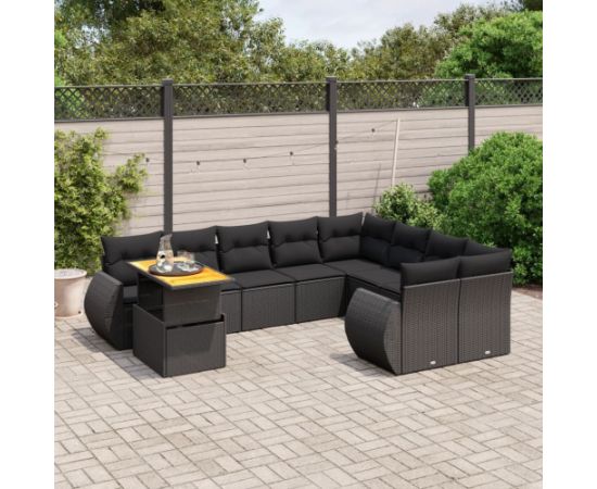 vidaXL 10-cz. zestaw wypoczynkowy do ogrodu, poduszki czarny rattan PE Dārza mēbeļu komplekti