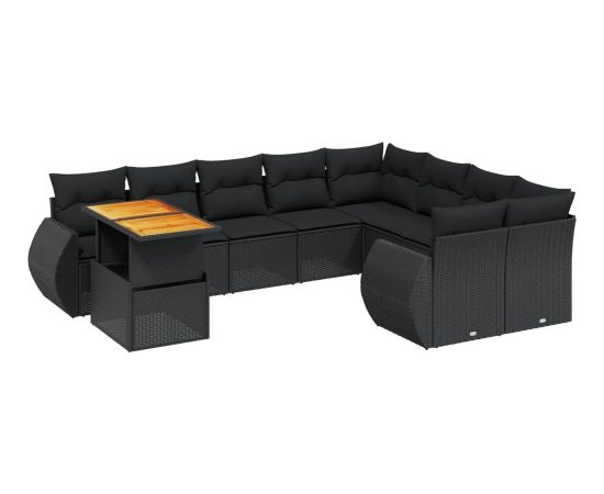 vidaXL 10-cz. zestaw wypoczynkowy do ogrodu, poduszki czarny rattan PE Dārza mēbeļu komplekti