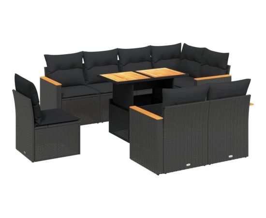 vidaXL 9-cz. zestaw wypoczynkowy do ogrodu, z poduszkami, czarny Dārza mēbeļu komplekti