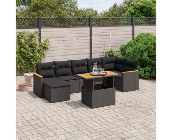 vidaXL 8-cz. zestaw wypoczynkowy do ogrodu, z poduszkami, czarny Dārza mēbeļu komplekti
