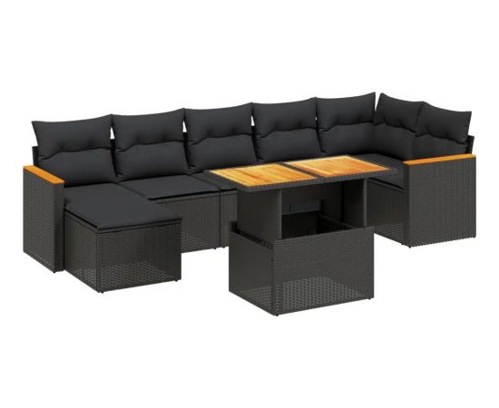 vidaXL 8-cz. zestaw wypoczynkowy do ogrodu, z poduszkami, czarny Dārza mēbeļu komplekti