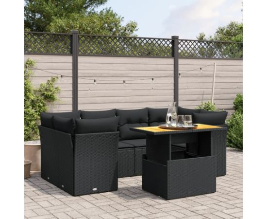 vidaXL 7-cz. zestaw wypoczynkowy do ogrodu, z poduszkami, czarny Dārza mēbeļu komplekti