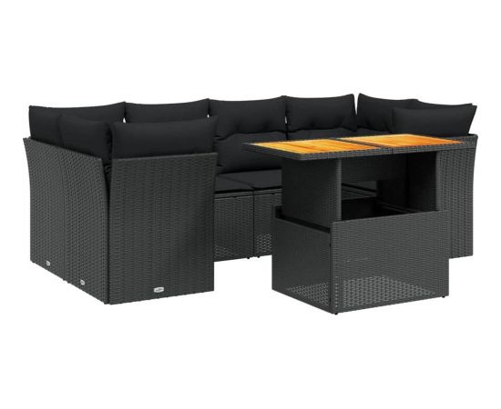 vidaXL 7-cz. zestaw wypoczynkowy do ogrodu, z poduszkami, czarny Dārza mēbeļu komplekti