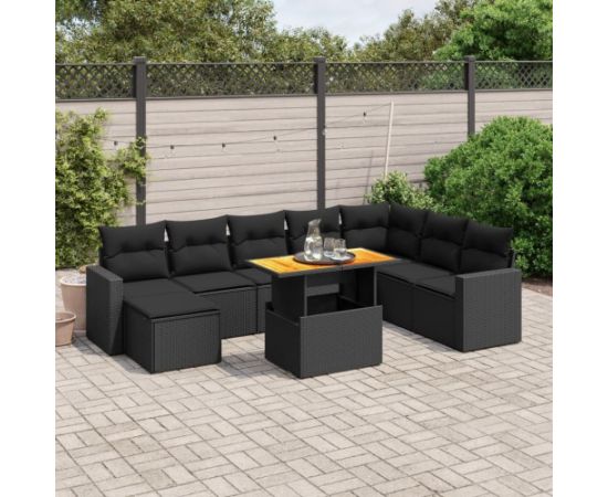 vidaXL 9-cz. zestaw wypoczynkowy do ogrodu, z poduszkami, czarny Dārza mēbeļu komplekti