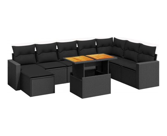 vidaXL 9-cz. zestaw wypoczynkowy do ogrodu, z poduszkami, czarny Dārza mēbeļu komplekti