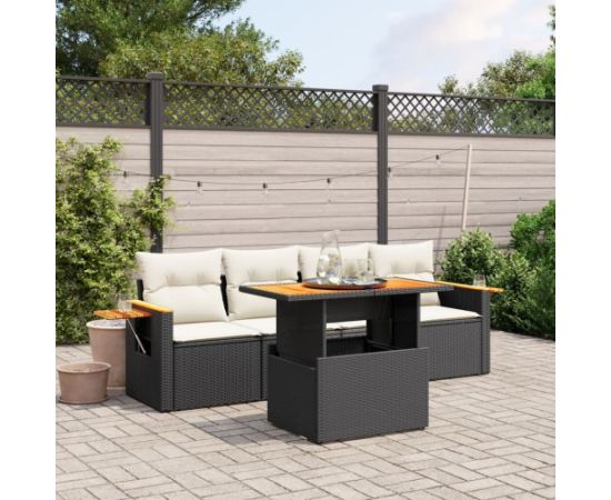 vidaXL 5-cz. zestaw wypoczynkowy do ogrodu, poduszki, czarny rattan PE Dārza mēbeļu komplekti