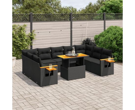 vidaXL 11-cz. zestaw wypoczynkowy do ogrodu, poduszki czarny rattan PE Dārza mēbeļu komplekti