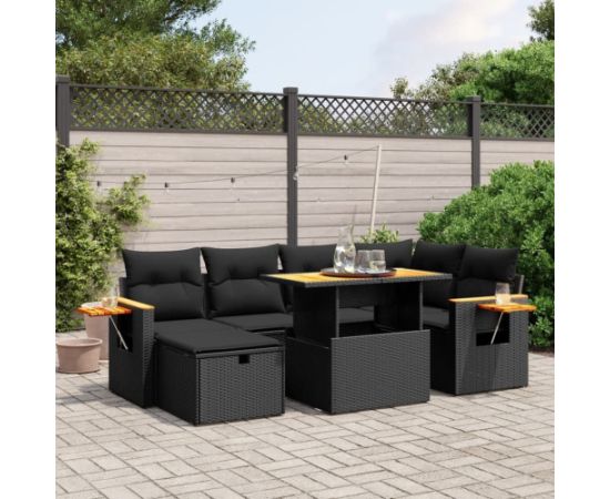 vidaXL 7-cz. zestaw wypoczynkowy do ogrodu, z poduszkami, czarny Dārza mēbeļu komplekti