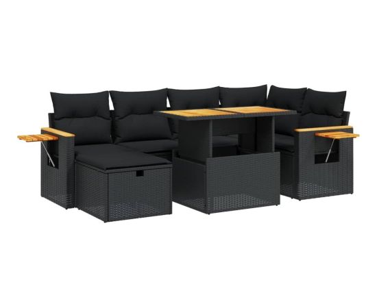 vidaXL 7-cz. zestaw wypoczynkowy do ogrodu, z poduszkami, czarny Dārza mēbeļu komplekti