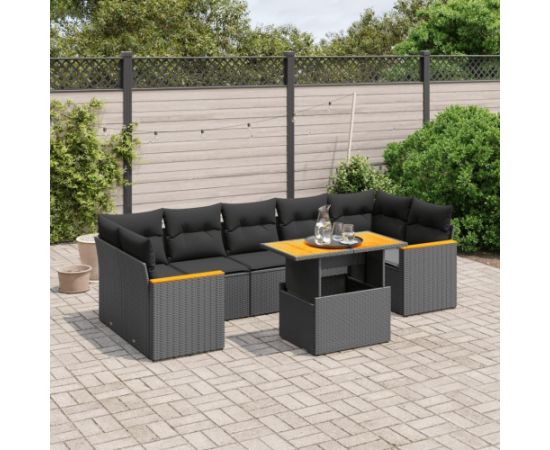 vidaXL 8-cz. zestaw wypoczynkowy do ogrodu, z poduszkami, czarny Dārza mēbeļu komplekti