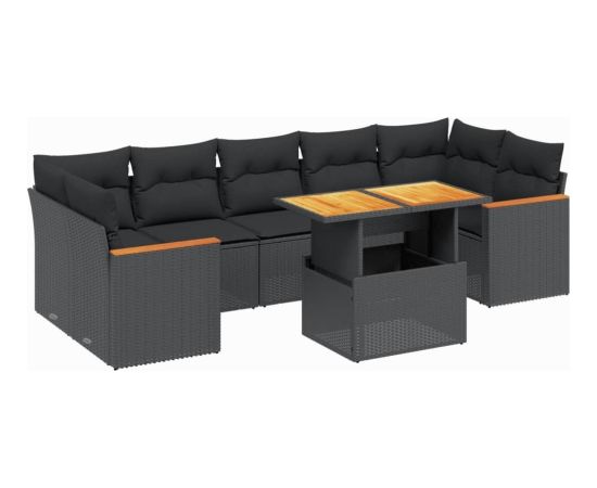 vidaXL 8-cz. zestaw wypoczynkowy do ogrodu, z poduszkami, czarny Dārza mēbeļu komplekti