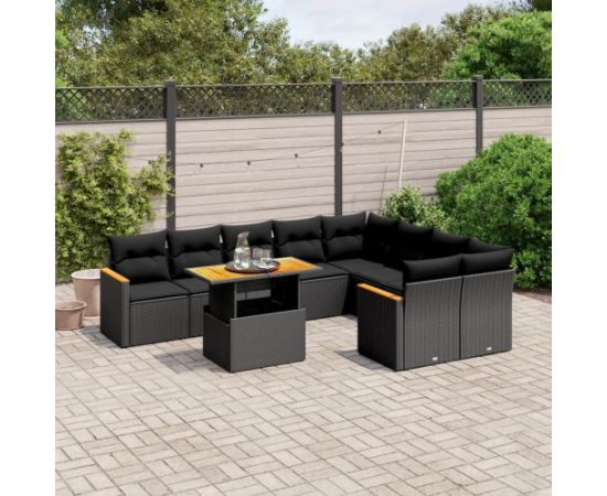 vidaXL 10-cz. zestaw wypoczynkowy do ogrodu, poduszki czarny rattan PE Dārza mēbeļu komplekti