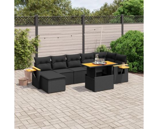 vidaXL 8-cz. zestaw wypoczynkowy do ogrodu, z poduszkami, czarny Dārza mēbeļu komplekti