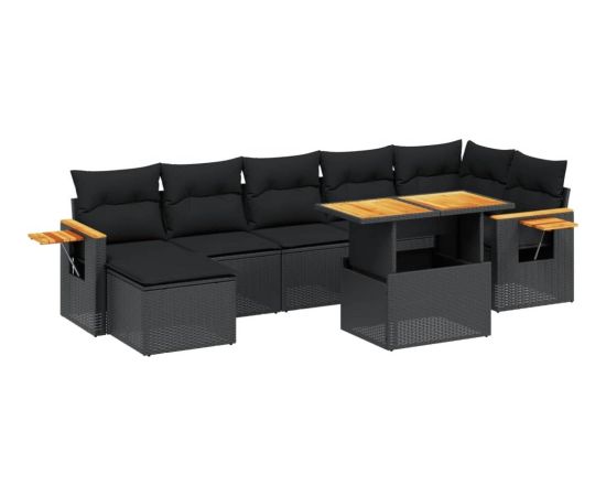 vidaXL 8-cz. zestaw wypoczynkowy do ogrodu, z poduszkami, czarny Dārza mēbeļu komplekti