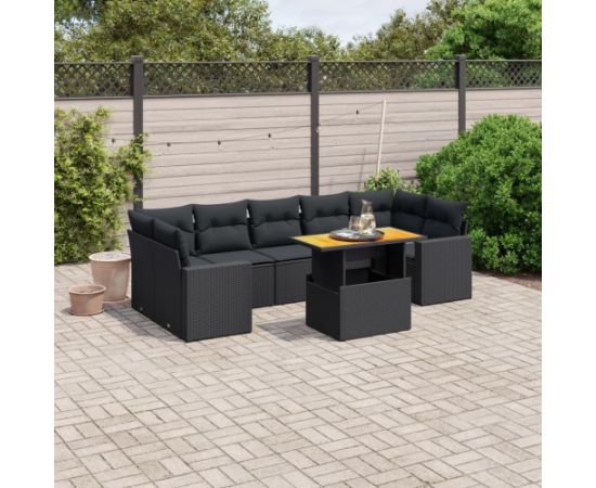 vidaXL 8-cz. zestaw wypoczynkowy do ogrodu, z poduszkami, czarny Dārza mēbeļu komplekti
