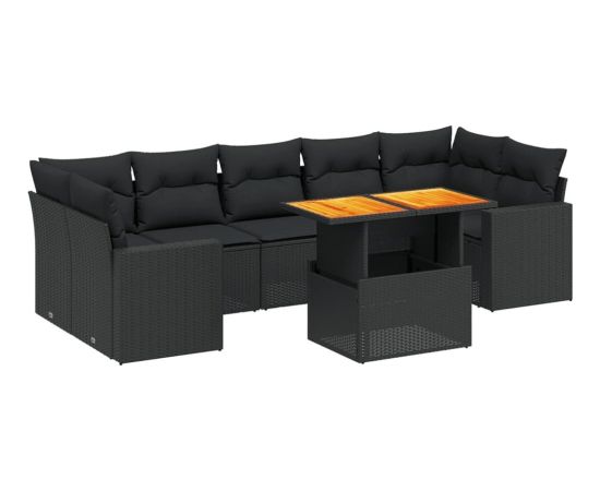 vidaXL 8-cz. zestaw wypoczynkowy do ogrodu, z poduszkami, czarny Dārza mēbeļu komplekti