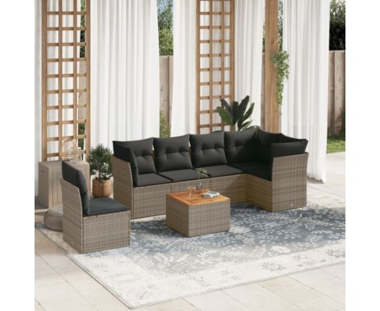 vidaXL 7-cz. zestaw wypoczynkowy do ogrodu, z poduszkami, szary Dārza mēbeļu komplekti