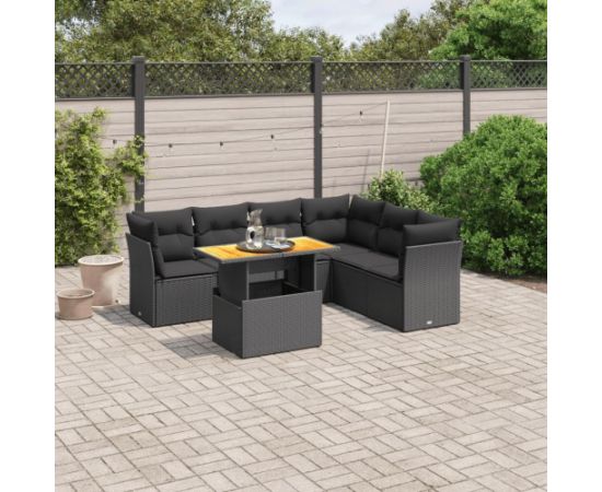 vidaXL 7-cz. zestaw wypoczynkowy do ogrodu, z poduszkami, czarny Dārza mēbeļu komplekti