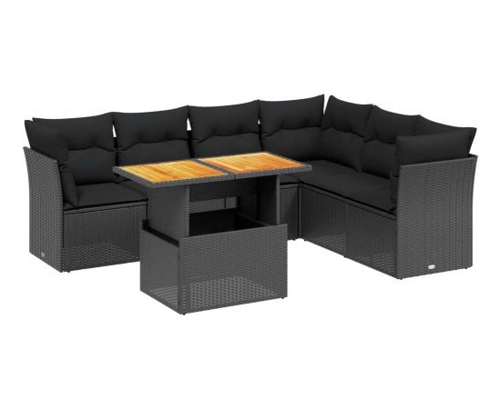 vidaXL 7-cz. zestaw wypoczynkowy do ogrodu, z poduszkami, czarny Dārza mēbeļu komplekti