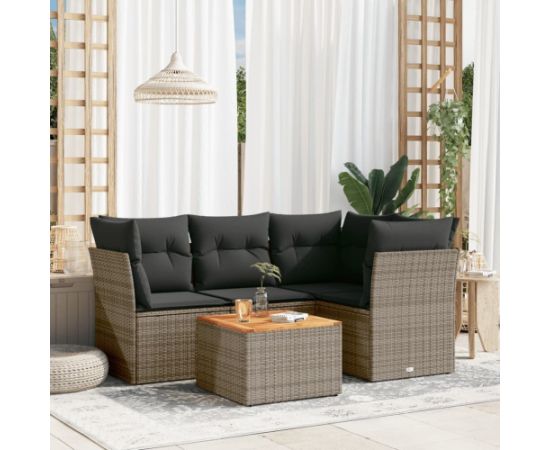 vidaXL 5-cz. zestaw wypoczynkowy do ogrodu, poduszki, szary rattan PE Dārza mēbeļu komplekti