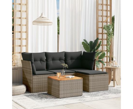 vidaXL 5-cz. zestaw wypoczynkowy do ogrodu, poduszki, szary rattan PE Dārza mēbeļu komplekti