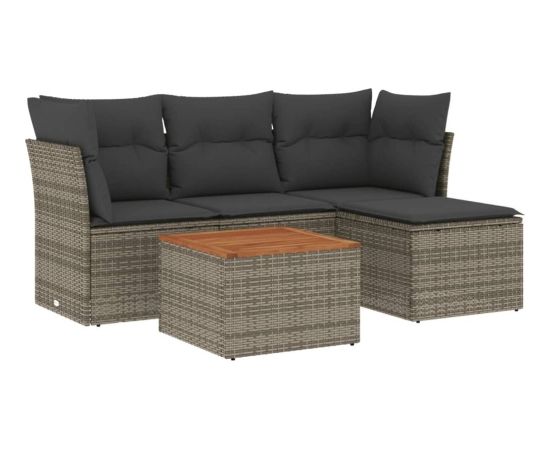 vidaXL 5-cz. zestaw wypoczynkowy do ogrodu, poduszki, szary rattan PE Dārza mēbeļu komplekti