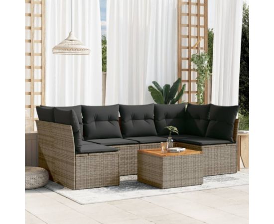 vidaXL 7-cz. zestaw wypoczynkowy do ogrodu, z poduszkami, szary Dārza mēbeļu komplekti