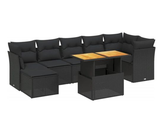 vidaXL 8-cz. zestaw wypoczynkowy do ogrodu, z poduszkami, czarny Dārza mēbeļu komplekti