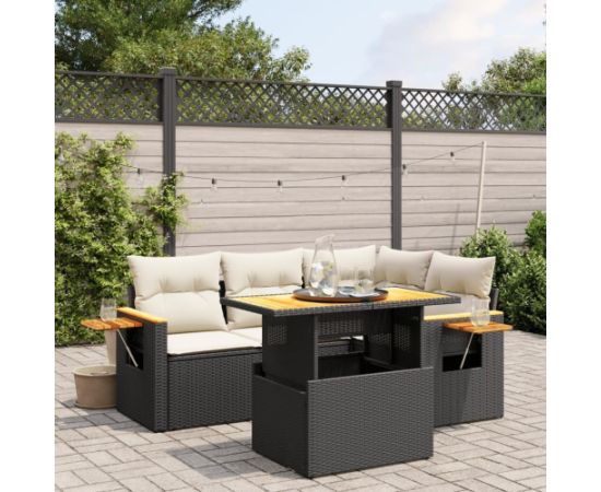 vidaXL 5-cz. zestaw wypoczynkowy do ogrodu, poduszki, czarny rattan PE Dārza mēbeļu komplekti