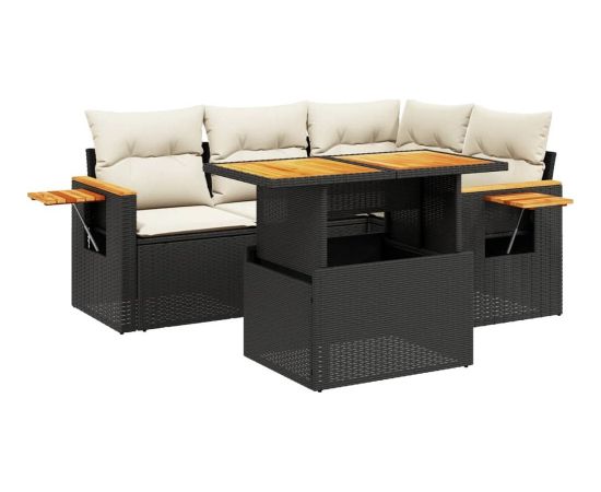 vidaXL 5-cz. zestaw wypoczynkowy do ogrodu, poduszki, czarny rattan PE Dārza mēbeļu komplekti