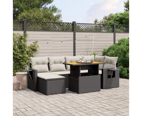 vidaXL 7-cz. zestaw wypoczynkowy do ogrodu, z poduszkami, czarny Dārza mēbeļu komplekti