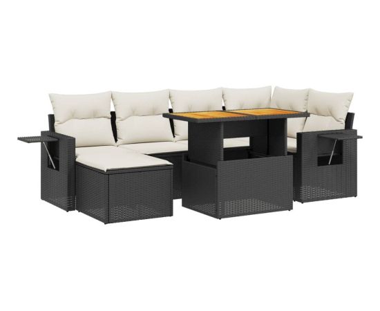 vidaXL 7-cz. zestaw wypoczynkowy do ogrodu, z poduszkami, czarny Dārza mēbeļu komplekti