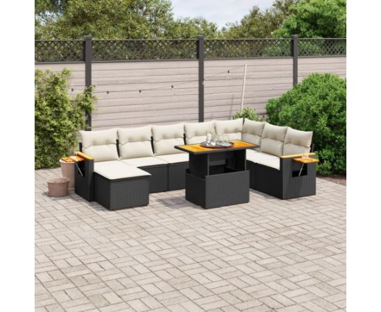 vidaXL 8-cz. zestaw wypoczynkowy do ogrodu, z poduszkami, czarny Dārza mēbeļu komplekti