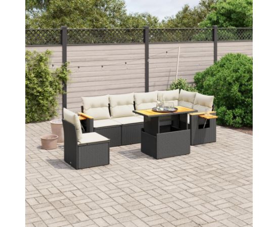 vidaXL 7-cz. zestaw wypoczynkowy do ogrodu, z poduszkami, czarny Dārza mēbeļu komplekti