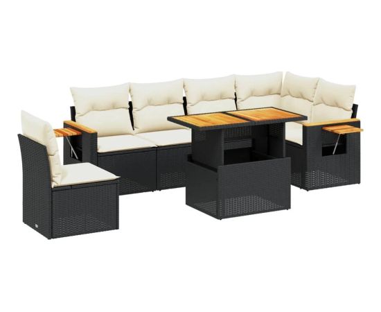 vidaXL 7-cz. zestaw wypoczynkowy do ogrodu, z poduszkami, czarny Dārza mēbeļu komplekti