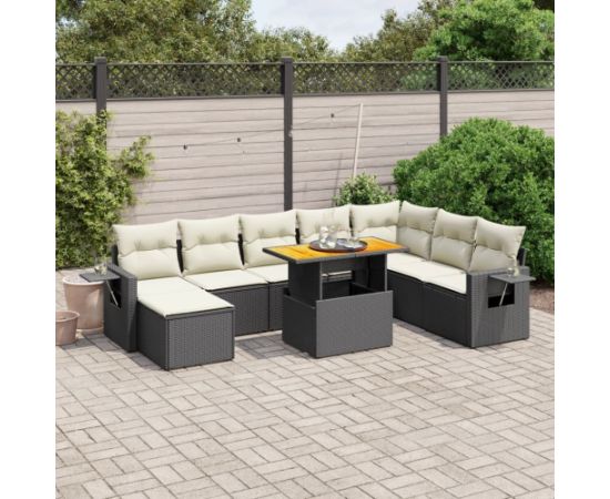 vidaXL 9-cz. zestaw wypoczynkowy do ogrodu, z poduszkami, czarny Dārza mēbeļu komplekti