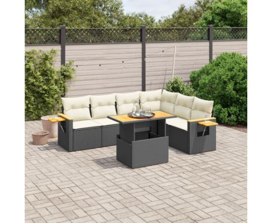 vidaXL 7-cz. zestaw wypoczynkowy do ogrodu, z poduszkami, czarny Dārza mēbeļu komplekti