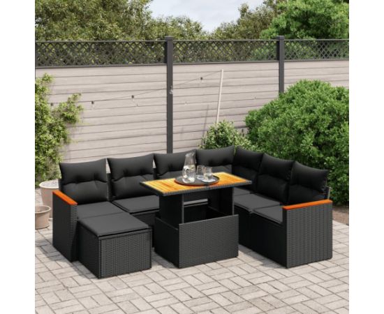 vidaXL 8-cz. zestaw wypoczynkowy do ogrodu, z poduszkami, czarny Dārza mēbeļu komplekti