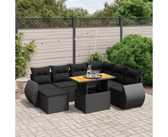 vidaXL 8-cz. zestaw wypoczynkowy do ogrodu, z poduszkami, czarny Dārza mēbeļu komplekti