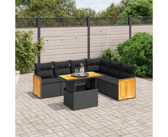 vidaXL 7-cz. zestaw wypoczynkowy do ogrodu, z poduszkami, czarny Dārza mēbeļu komplekti