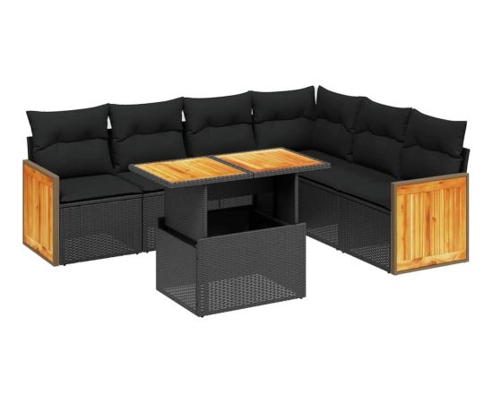 vidaXL 7-cz. zestaw wypoczynkowy do ogrodu, z poduszkami, czarny Dārza mēbeļu komplekti