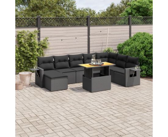 vidaXL 9-cz. zestaw wypoczynkowy do ogrodu, z poduszkami, czarny Dārza mēbeļu komplekti