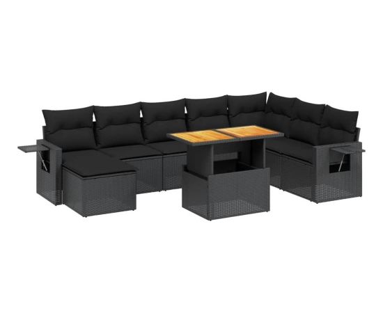 vidaXL 9-cz. zestaw wypoczynkowy do ogrodu, z poduszkami, czarny Dārza mēbeļu komplekti