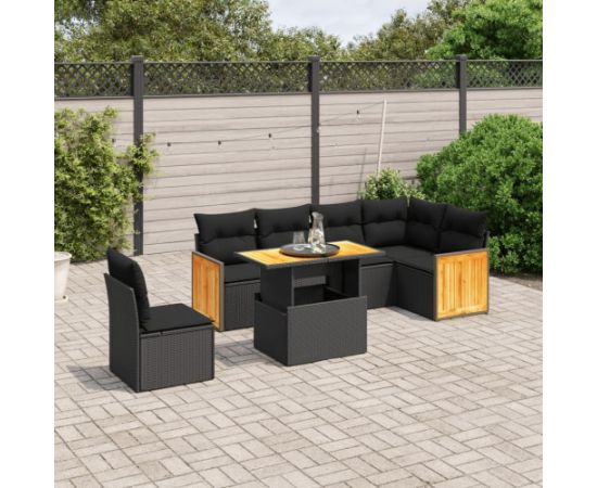 vidaXL 7-cz. zestaw wypoczynkowy do ogrodu, z poduszkami, czarny Dārza mēbeļu komplekti