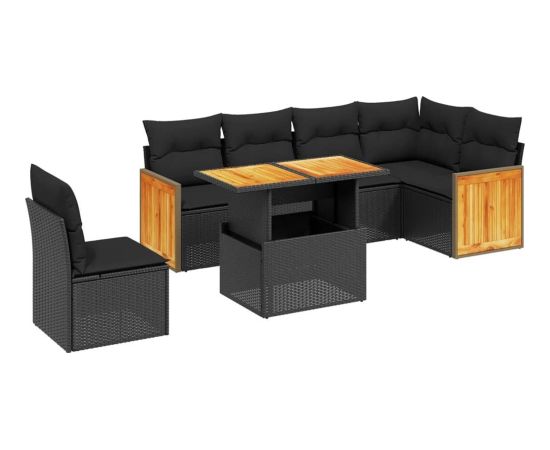 vidaXL 7-cz. zestaw wypoczynkowy do ogrodu, z poduszkami, czarny Dārza mēbeļu komplekti